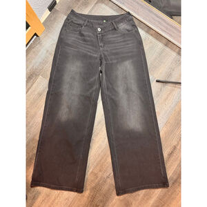 Halara Flex™ Baggy Wide Leg Jeans - Faded Charcoal Black - Asymmetric Waist - XS